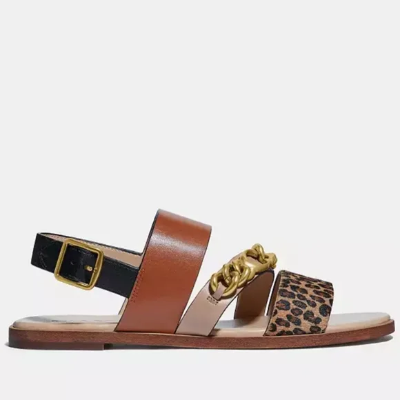 NWT Coach Heather Leopard Print Calf Hair Leather Sandals G4777 Size 7.5B EU38 - Picture 2 of 16